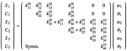 \begin{displaymath}
\left\{\begin{array}{c}S_1 C_1 S_2 C_2 S_3 C_3\end...
... \theta_1 w_2 \theta_2 w_3 \theta_3\end{array}\right\}
\end{displaymath}