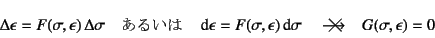 \begin{displaymath}
\Delta \epsilon = F(\sigma, \epsilon) \Delta \sigma
\quad\...
...m\raisebox{-.5ex}{\mbox{\Large ×}} \quad
G(\sigma,\epsilon)=0
\end{displaymath}
