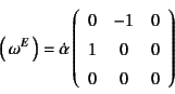 \begin{displaymath}
\matrx{\omega^E}=\dot{\alpha}
\left(\begin{array}{ccc}
0 & -1 & 0 \\
1 & 0 & 0 \\
0 & 0 & 0
\end{array}\right)
\end{displaymath}